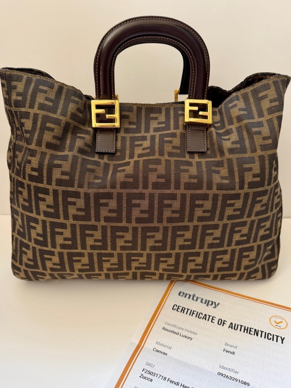 Discontinued - Fendi Vintage Large Brown Zucca FF Monogram Twin Tote w/CoA